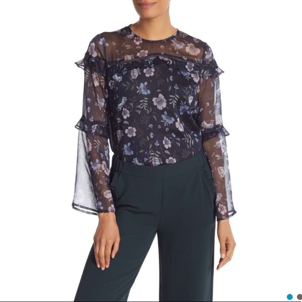 NEW CeCe Bloomsbury Ruffle Floral Blouse S - Picture 1 of 6